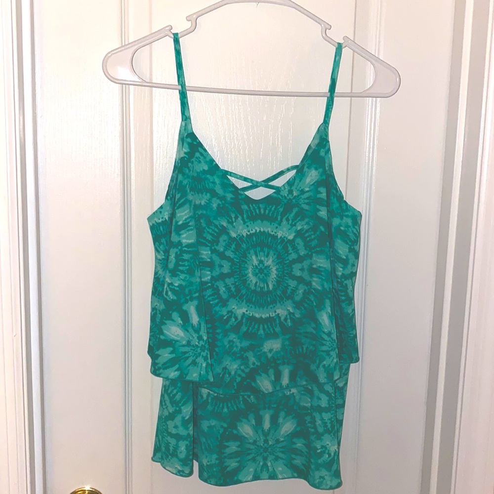 KLD Signature Green & White Boho Tie Dye Top NWT